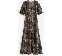SCAMP & DUDE SCAMP & DUDE Green Wild Cheetah Flute Sleeve Midi Tea Dress Green EU 42 (UK 14)