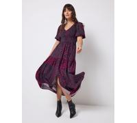 SCAMP & DUDE SCAMP & DUDE Red Shirred Zip Front Midi Dress Red EU 34 (UK 6)