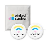 Scan Me NFC Lot de 2 autocollants NFC - Liens polyvalents et inscriptibles - 3 cm de diamètre - Pour cartes de visite numériques, pages Web, magasins, Treatwell, réseaux sociaux, menus et emplacements