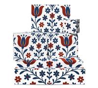 Scandi Folk Floral Papier Cadeau - 6 Feuilles Papier Cadeau For Wohommes Hommes Enfants Maman Amis - Anniversaire Noël Mariage - Red Blue Tulip Flower Print - Comes With Tags By Central 23