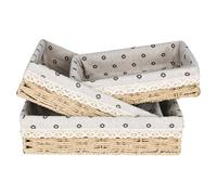 Scandi Style Lot de 3 grandes corbeilles à pain rectangulaires en jonc de mer avec insert en coton - Panier de rangement en métal solide - 35, 31 et 27 cm