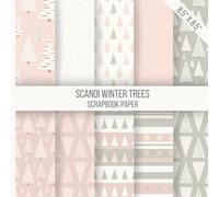 Scandi Winter Trees Scrapbook Paper: Double-sided collage book with modern Christmas tree designs in muted blush, sage and cream tones