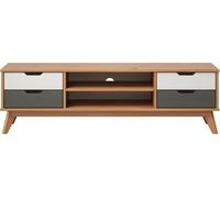 Scandik table TV 4 tiroirs, 1 tablette miel,blanc,gris.