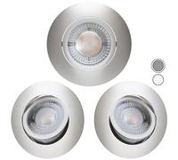 Scandinavian home Set de 3 spots encastrable à LED 230V 4,3W blanc chaud orientables 68mm - 75mm I Salle de bain I CRI 90 350lm 3000K 68mm I Design en acier inoxydable