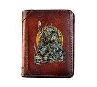 Scandinavie Viking Guerrier - Hommes Cuir véritable Portefeuilles, Unique Trifold Court Portefeuille avec Blocage RFID Protection de la Vie privée, Cadeau Luxe Porte-Monnaie,B