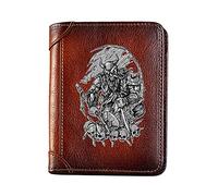 Scandinavie Viking Guerrier - Hommes Cuir véritable Portefeuilles, Unique Trifold Court Portefeuille avec Blocage RFID Protection de la Vie privée, Cadeau Luxe Porte-Monnaie,C