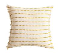 Scandinian Housse de coussin en crochet à rayures géométriques avec pompons touffetés Jaune 45 x 45 cm
