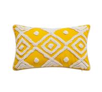 Scandinian Housse de coussin en crochet à rayures géométriques jaunes avec pompons touffetés 45 x 45 cm Coussin décoratif pour canapé et décoration d'intérieur (A)