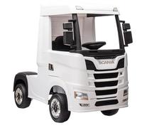 Scania Camion 12 V pour enfants, 4 moteurs, siège en cuir, roues en caoutchouc, RC Parental Blanc