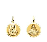 Scapulaire de Notre-Dame du Mont-Carmel, médaille du Sacré-Cœur de Jésus en or 9 carats, 16 mm, lunette lisse