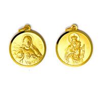 Scapulaire Médaille Doré - Sacré-cœur de Jésus et Notre Dame du Mont Carmel catholique médailles + carte de prière.