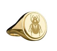 Scarabée en argent sterling 925 | Bague plaquée or | Chevalière ovale 15 x 13 mm | Taille de l'anneau : 5-12,5 US | Avelaibal | LKDR_0553