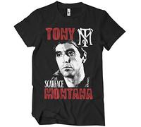 Scarface Officiellement sous Licence Tony Montana Hommes T-Shirt (Noir), Large