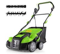 Scarificateur Electrique 40cm COSTWAY-2 en 1 Emousseur 2000W-Hauteur,Profondeur Réglable-Collecte 55 L-Pliable-Clip pour Cordon-Vert