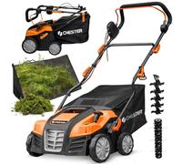 Scarificateur Électrique CHESTER 1800W | Scarificateur & Démousseur-Émousseur 2-en-1 | Largeur 40cm | 5 Niveaux de Profondeur | Bac 55L | Inclus : Rouleaux de Scarification et à Griffes (Aérateur)