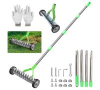 Scarificateur manuel avec roues, râteau de scarification avec manche de 170 cm, largeur de travail de 32 cm, râteau de scarification en métal, râteau de scarification, râteau de scarification réglable