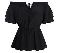 SCARLET DARKNESS Chemise Corset de Style Victorien pour Femme, Haut Paysan élégant à Taille élastique, Noir S