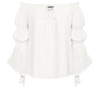 SCARLET DARKNESS Chemise Renaissance à manches longues et volants en dentelle pour femme, blanc, S