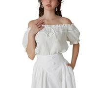 Scarlet Darkness Chemise Renaissance pour Femme, épaules dénudées, Manches Bouffantes, Coupe Ample, Hauts d'été, Ivoire, Taille S