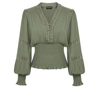 SCARLET DARKNESS Chemisier à smocks Renaissance en dentelle avec col en V et manches lanternes pour femme, Gris clair/vert., M