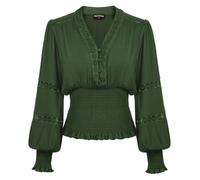 SCARLET DARKNESS Chemisier à smocks Renaissance en dentelle avec col en V et manches lanternes pour femme, vert olive, XXL
