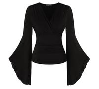 SCARLET DARKNESS Chemisier corsage Renaissance pour femme, col en V, chemisier médiéval, cache-cœur, Noir , XXL