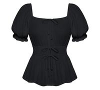 SCARLET DARKNESS Chemisier péplum Renaissance à manches courtes et col carré pour femme, Noir , S