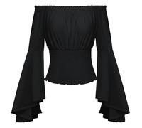 Scarlet Darkness - Chemisier Renaissance pour femme - Style traditionnel allemand - Sans manches - Avec poignets smockés - Style médiéval, Noir , L
