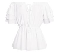 SCARLET DARKNESS Chemisier Traditionnel Renaissance pour Femme, Chemise Vintage à épaules dénudées et Manches à Volants, Blanc M