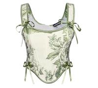 SCARLET DARKNESS Corset floral Renaissance vintage élégant à lacets pour femme, Gris Vert Floral, 44