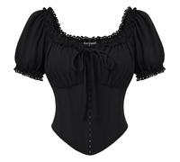 SCARLET DARKNESS Corset haut pour femme à manches courtes en coton top corset taille smockée blouse pirate médiévale, Noir , L