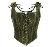 Scarlet Darkness Corset pour femme avec effet de style médiéval et Renaissance, style vintage, bustier en velours à lacets, Vert olive, 44