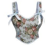 SCARLET DARKNESS Corset pour femme avec encolure en cœur et fermeture éclair Taille 34-46, Grappe de fleurs bleues, 6