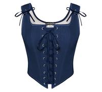 SCARLET DARKNESS - Corset renaissance pour femme avec lacets vintage, haut médiéval, gilet paysan, bleu marine, 42