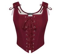 SCARLET DARKNESS - Corset renaissance pour femme avec lacets vintage, haut médiéval, gilet paysan, bordeaux, 40