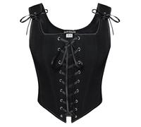 SCARLET DARKNESS - Corset renaissance pour femme avec lacets vintage, haut médiéval, gilet paysan, Noir , 40