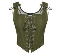 SCARLET DARKNESS - Corset renaissance pour femme avec lacets vintage, haut médiéval, gilet paysan, vert olive, 46