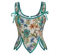 SCARLET DARKNESS Corset Renaissance pour femme Corset vintage à lacets Style paysan fleurs bleu-vert 36