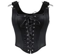 SCARLET DARKNESS Corset steampunk pour femme, uni, à lacets, style médiéval, Noir , 44