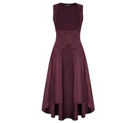 Scarlet Darkness Costume de Pirate médiéval de la Renaissance - Robe sans Manches à col en U - Bordeaux - Taille S