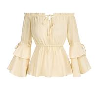 SCARLET DARKNESS Haut gothique pour femme, couleur unie, Corset à manches longues, chemise Carmen, abricot S
