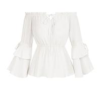 SCARLET DARKNESS Haut Gothique pour Femme, Couleur Unie, Corset à Manches Longues, Chemise Carmen, Blanc S