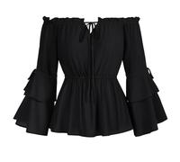 SCARLET DARKNESS Haut Gothique pour Femme, Couleur Unie, Corset à Manches Longues, Chemise Carmen, Noir S