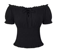SCARLET DARKNESS Hauts d'été Renaissance pour femme avec lacets et épaules dénudées Smockés Blouses à manches courtes en coton, Noir , L