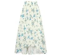 SCARLET DARKNESS Jupe florale pour femme, taille élastique, ourlet haut-bas, fluide et décontracté, jupe longue de plage, Beige Bleu Floral, S