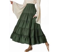Scarlet Darkness Jupe Longue d'été Ample et Fluide avec Poches pour Femme, Vert Olive, Taille L