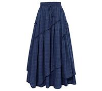 SCARLET Darkness Jupe longue maxi fluide pour femme, style Renaissance | Ourlet asymétrique, poches, double couche, pour paysan, été, décontracté, vacances