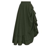 SCARLET DARKNESS Jupe Longue médiévale pour Femme Seampunk Taille Haute Victorienne Double Couche à Volants Vert Olive L