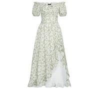 SCARLET DARKNESS Robe à fleurs victoriennes à manches courtes avec volants - Robe corset Cottagecore pour femme, Imprimé vert sur blanc, S