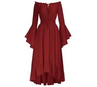 SCARLET DARKNESS Robe à manches longues et épaules dénudées de style Renaissance, robe médiévale vintage à ourlet asymétrique pour femme, bordeaux, M